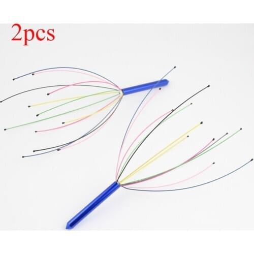 2Pcs/Set Rainbow Head Radom Color Handle Tingle Head Massager Hand Held Scalp Massager Tool