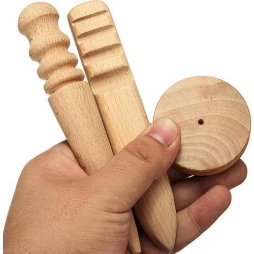 3Pcs/Set Wood Leather Edge Burnisher Leather Craft Polished Grinding Tools Smooth Grooves Leather Edge Slicker