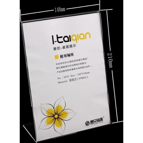 A5 L-type Clear Acrylic sign label Poster Advertising desktop table price tag cards display stand holder 20PCS/PACK