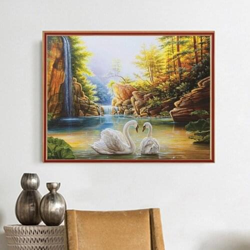5D DIY diamond painting two swans full square rhinestone embroidery landscape painting cross stitch river mosaic home decoration