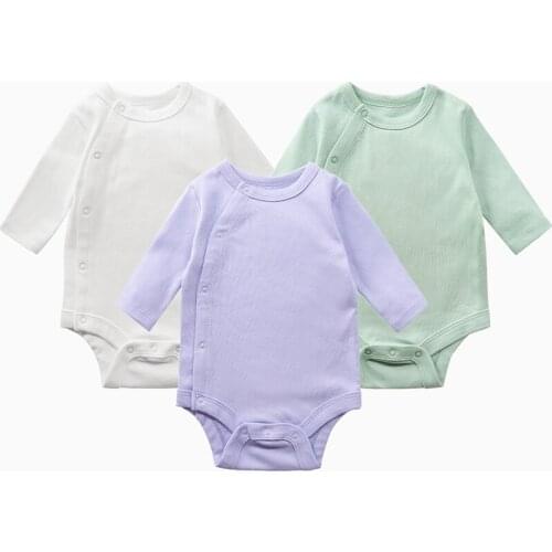 Baby Bodysuit for Girls and Boys Solid Color With Button Spring Summer 7 Colors for 0-2 Years Old