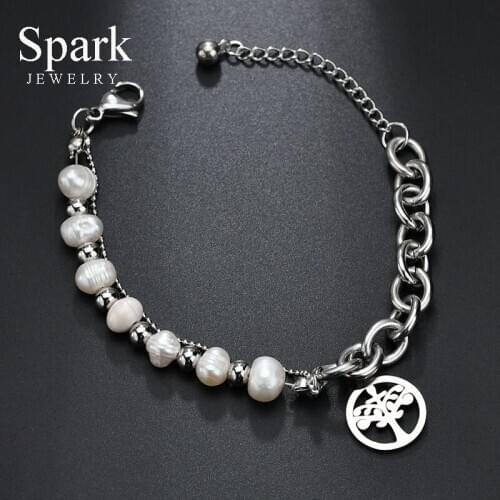 Charm Stainless Steel Hollow Tree Of Life Chain Bracelets For Women Steel Color Adjustable Plant Beaded Bracelets Bileklik
