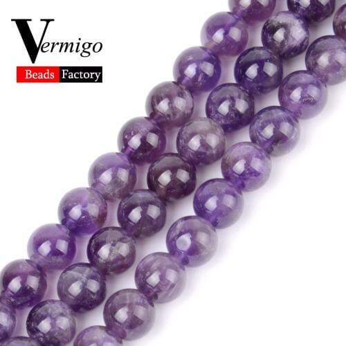 High Quality Purple Amethysts Crystals Beads Natural Stone Round Loose Beads For Needlework Jewelry Making Diy Bracelet Necklace
