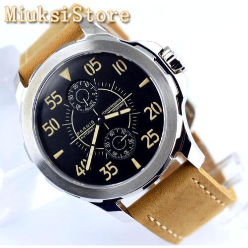 Parnis 44mm Mens Top Mechanical Watch Silver Case Sapphire Glass Sea gull 2542 Power Reserve Movement Automatic Mens Watch