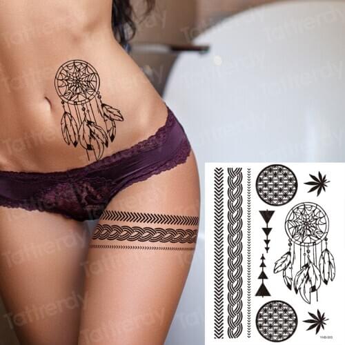 Black Henna Arm Tattoos big size sexy flower India Mandala Inspired Body Sticker Legs Bracelet Temporary Tattoo Lace Waterproof