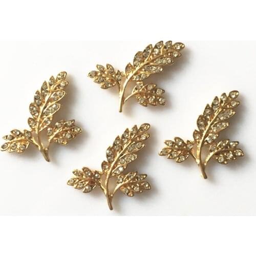 CJSIR 5Pcs Full Crystal Leaf Alloy Craft Supplies Rhinestone Button Flatback for DIY Hair Bridal Jewelry Phone Accessory Decors