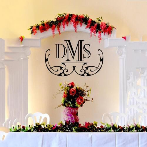 Elegant Wedding Monogram Custom Wall Vinyl Sticker Decal DIY Wedding Board Stickers A15-007