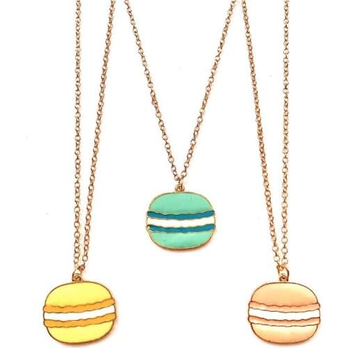 Enamel food Macarone cake necklace metal choker chain dessert macaroon pendant necklace fashion women costume jewellery handmade