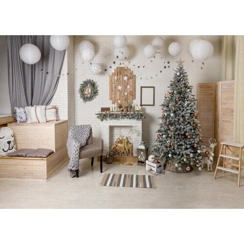 Christmas Tree White Balloon Living Room Photo Backgrounds Custom Backdrop Photography Props for Children Baby Shower Photoshoot