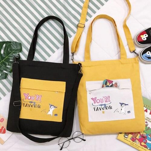 PURFAY2020 New Cute Canvas Women Shoulder Bag Lady Cotton Tote Shopper Bag Cloth Eco Reusable Shopping Bag Handbag messenger bag