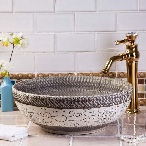 China Painting mandarin duck Ceramic Painting Art Lavabo Bathroom Vessel Sinks Round counter top wash basin with painting