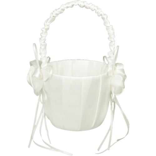 Satin Rose Bud Flowers Pearl Wedding Party Flower Basket FLOWERGIRL BASKET