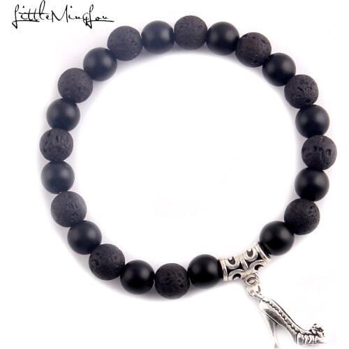 Little MingLou Fashion Natural stone lava beads Dance shoes charms dancer bracelet women yoga Wedding Bride Bracelets Bangles