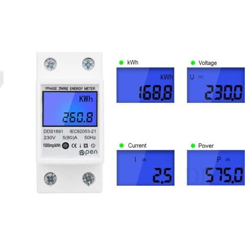Multi‑Function LED Screen Single Phase Din Rail Energy Power Meter