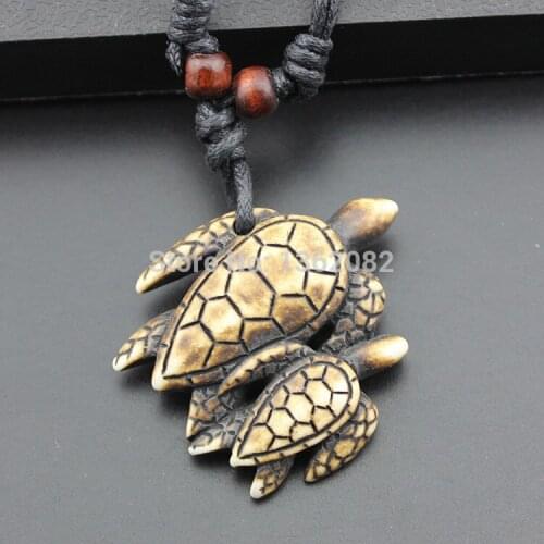 Fashion Carved Hawaiian Surfing Sea Turtles Mother and Child Pendants Lucky Necklace Gift MN381
