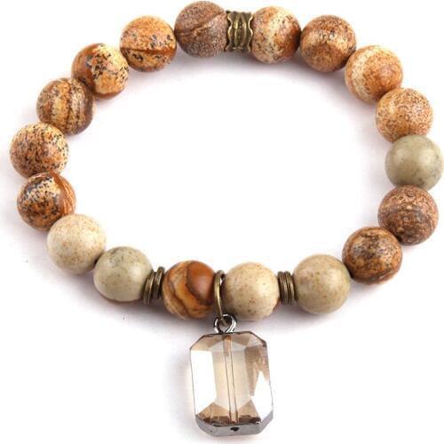 Fashion Jewelry Beautiful 10mm Natural Stone and Glass Crystal Charm Pendant Bracelets