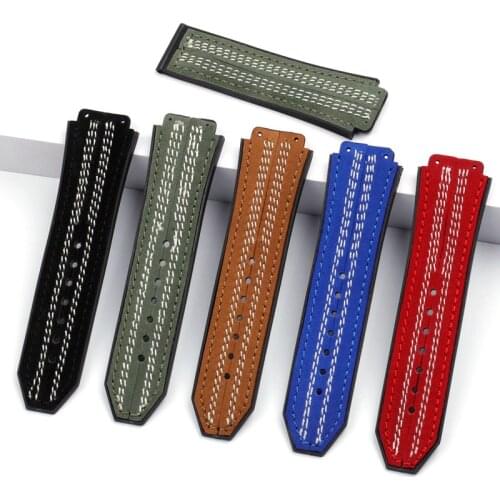 Mens leather silicone strap 25mm for HUBLOT fusion series rubber strap ladies watch with accessories
