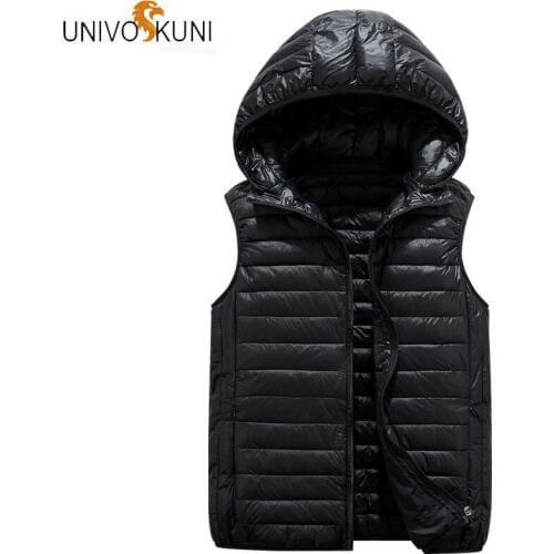 UNIVOS KUNI New Warm Autumn Winter Homme Down Cotton Coat Solid Color Sleeveless Fit Slim Men Hoody Casual Male Vest Q535