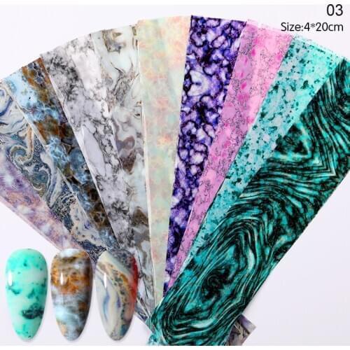 10Pcs Nail Foil Set Marble Texture Transfer Sticker Colorful Nail Art Decals DIY Manicuring Tip Wrap Decoration
