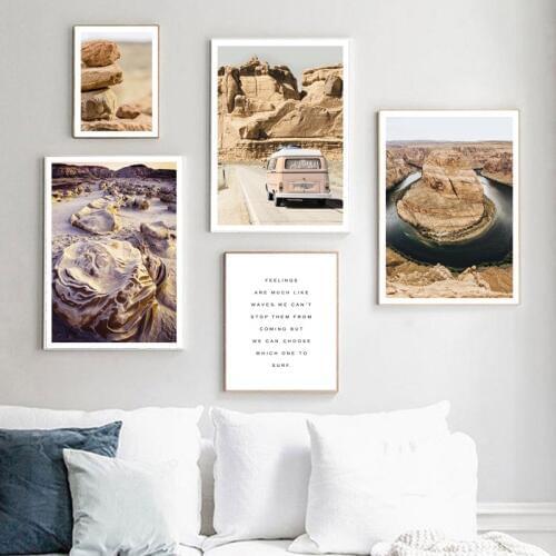 Mountain River Stone Car Landscape Quotes Wall Art Canvas Painting Nordic Posters And Prints Wall Pictures For Living Room Decor