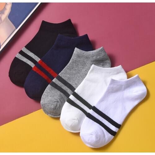 10Pcs=Pairs Summer Socks Pack Men Cotton Stripe Shallow Mouth Absorb Sweat Slippers Short Ankle Casual Boat Socks Mid Socks