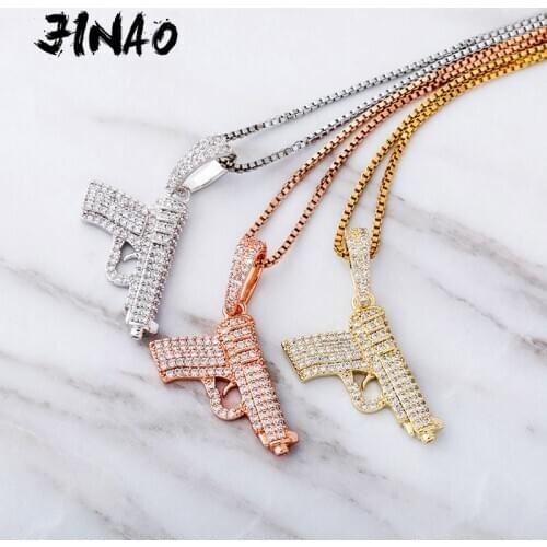 JINAO New Hip Hop Jewelry Pendant&Necklace Glittering Pistol Pendant Ice Out Zircon Necklace Fashion Charm Gift