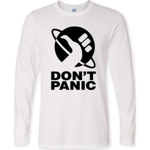 New Long sleeves Fashion The Hitchhikers Guide To The Galaxy Logo Don't Panic Print T-Shirt Printing Crew Collar Plus Size