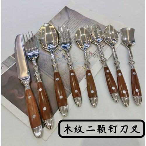 Stainless steel steak cutlery nail knife, spork wooden handle knife, spoon, fork stainless steel knife