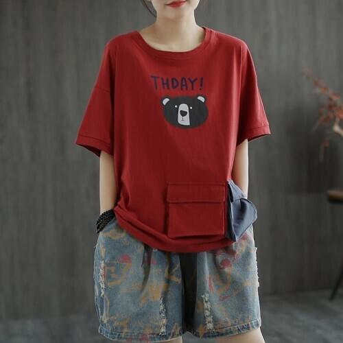 Casual Tee Shirt Femme Tops Big Size Summer New Arts Style Women Short Sleeve Loose T-Shirt Cartoon Print Cotton