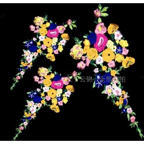 Size-22*44cm Free Shipping Black Based Multi-Color Embroidered Flower Lace Applique Lace Patch Garment accessories