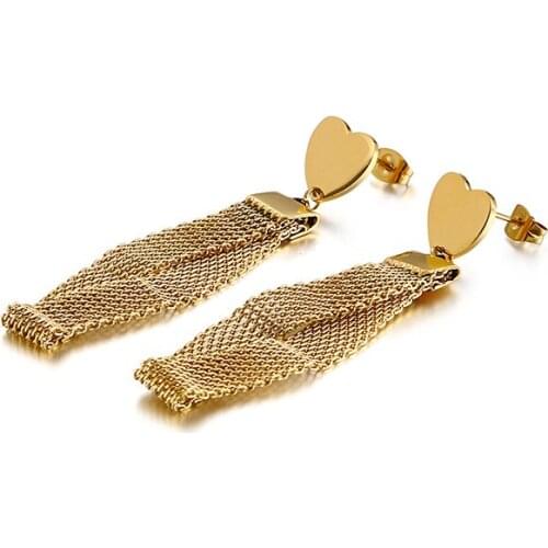 New Arrival Mesh Fringe Heart-shaped Ear Stud Temperament Titanium Steel Jewelry For Woman Gift Never Fade Drop Shipping