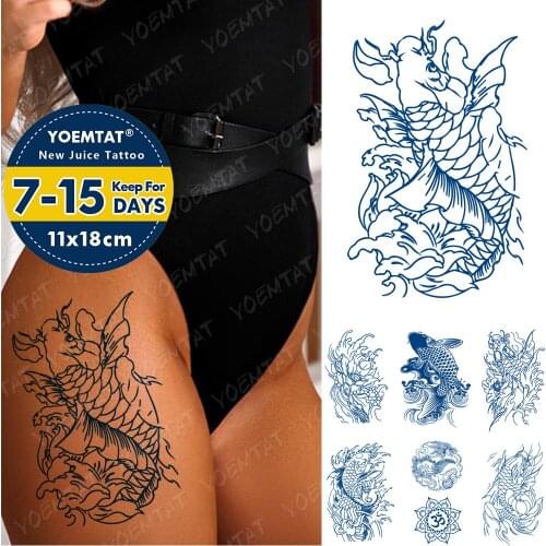 Juice Ink Tattoos Body Art Lasting Waterproof Temporary Tattoo Sticker Asia Carp Totem Tatoo Arm Fake Japan Line Lotus Tatto