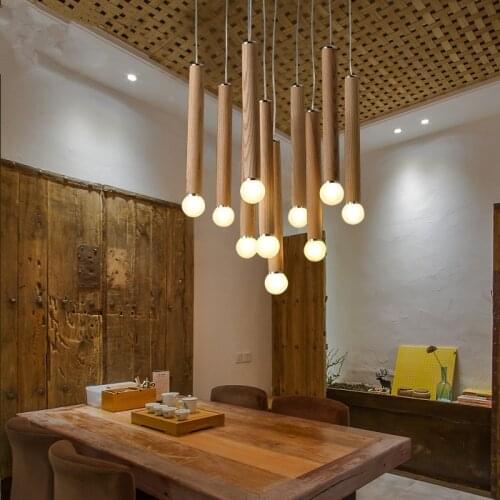 Modern led pendant lighting fixtures kitchen dining room hang lights vintage led pendant lamp wood with acrylic shade 110V 220V
