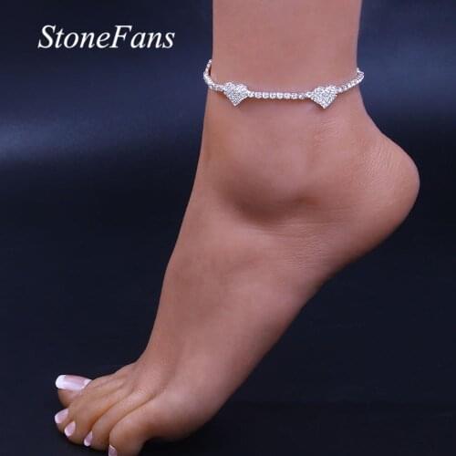 Stonefans Luxury Rhinestone Heart-Shaped Anklets for Women Wholesale Beach Fashion Barefoot Sandals Bracelet on the Leg Jewelry