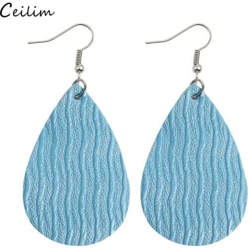 Vintage Pink Blue PU Leather Earring Women Fashion Big Water Drop Leaf Earrings Female Gifts Party Jewelry