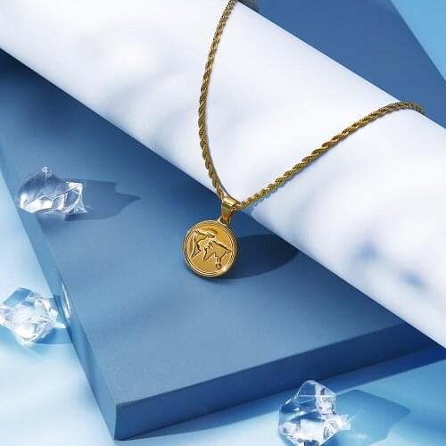 FANSHIDI Stainless Steel World Map Pendant For Women Twist Chain Ladies Sweater Chain Gold Color Jewelry