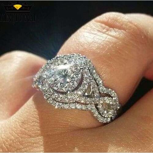 2019 Hot Sell Luxury Sparkling AAA Zircon Ring S925 Sterling silver jewelry Engagement Wedding Band Rings For women Best Gift