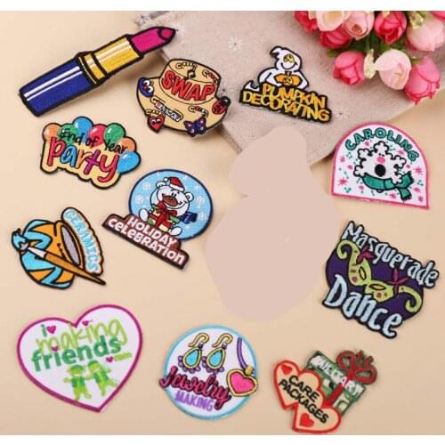 10pcs/lot Embroidery Patch Letter Clothing Decoration Creative Lipstick Dance Party Cute Animals Iron Heat Transfer Applique