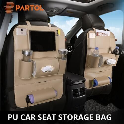 2 Pcs PU Leather Car Seat Storage Bags Organizer Universal Auto Multi-Pocket Seat Back Bag Drinks/Tissue/Umbrella Container