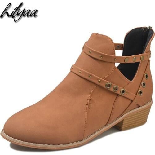 2020 Women Fashion Boots Female Matin Shoes Flock Zip Lace-up Low Heels Ankle Boots Ladies Shoes Fashion botas mujer Women Shoes