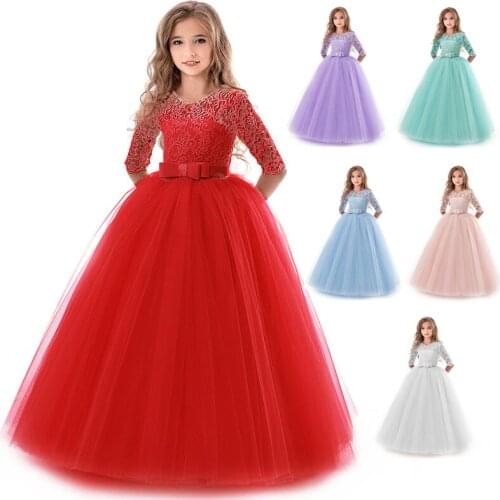 2021 Flower Girls Birthday Banquet Lace Dress Elegant Girl Evening Party Dress Princess Flower Girls Eucharist Party Dress