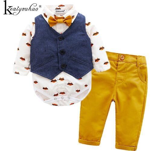 Kids Clothes T-Shirt+Jeans 3Pcs Outfit Baby Boy Clothes Gentleman Suits Autumn Winter Boys Long Sleeve Sets Infant Boys Clothing