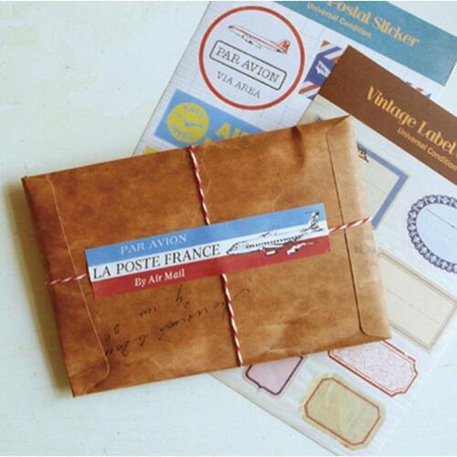 5 Pcs/Set Retro Style Kraft Paper Envelope Postcard Invitation Letter Stationery Paper Bag Vintage Air Mail Gift Envelope XF08