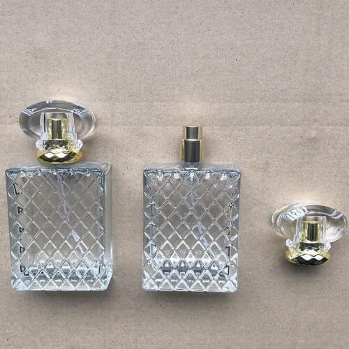5Pcs Grid Square Glass 100ML portable Perfume Sub-bottling Cosmetics Press Spray Bottle Empty Bottle