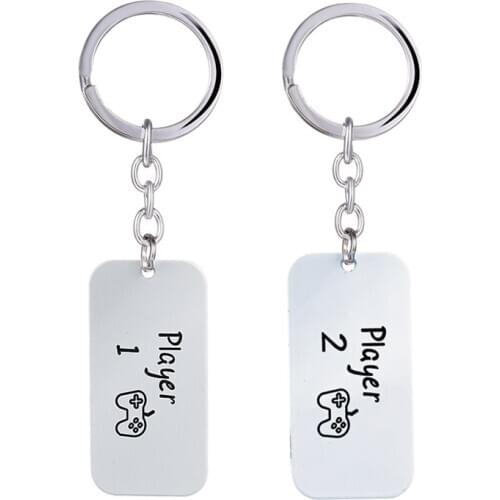 Game Jewelry PLAYER 1 PLAYER 2 Stainless Steel Keychain Couples Charm Keyring For Boyfriend Girlfriend Valentine Gifts Key Ring