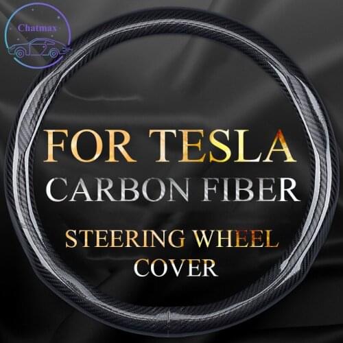 Carbon Fiber Steering Wheel Cover For Tesla Model 3 Y Model S X 2008-2020 Anti-Slip Feel Comfort Universal 38cm 15 Inches