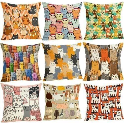 Cartoon Cat Pattern Cotton Linen Throw Pillow Cushion Cover Seat Car Home Sofa Bed Decorative Pillowcase funda cojin
