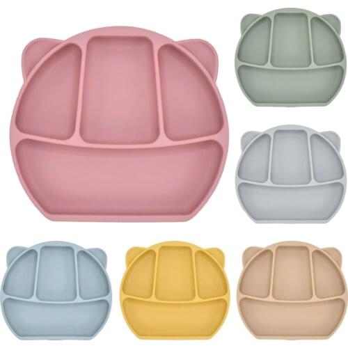 Baby Silicone Cute Bear Plate Feeding Food Tableware BPA Free Cartoon Bear Kids Dishes Eating Dinnerware Anti-hot Training Plate