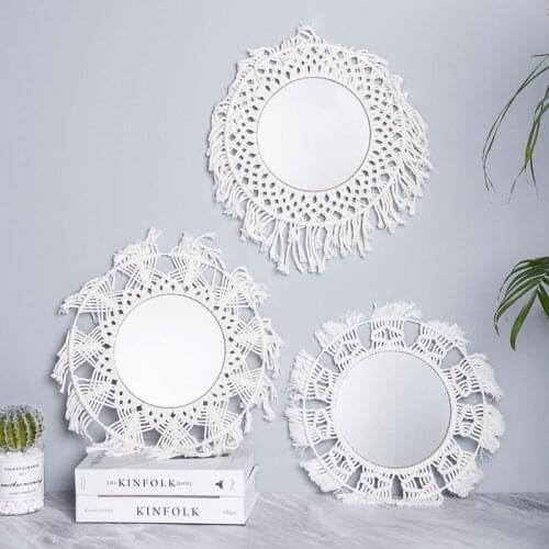 Home Decor Macrame Mirror Handmade Tapestry Makeup Mirror Compact Bohemia Decoration Home Bedroom Decorative Mirrors Wall Mirror