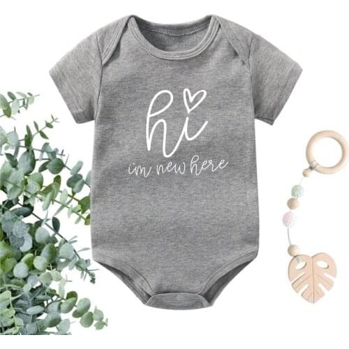 Hi I'm New Here Letters Print Newborn Baby Bodysuit Short Sleeve Body Baby Boys Onesies Casual Baby Girl Rompers Outfits Clothes